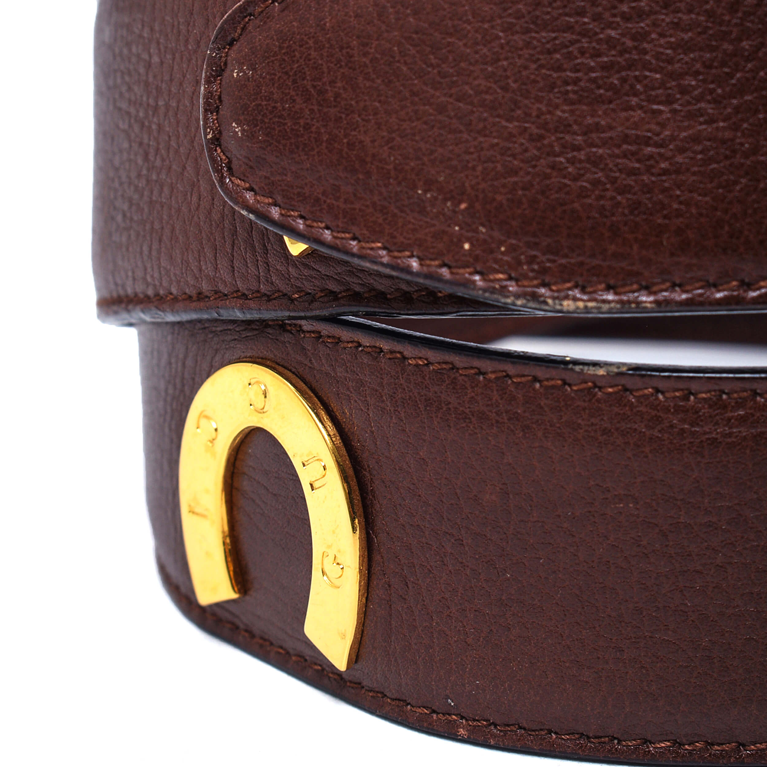 Gucci - Brown Leather&Gold Horseshoe Belt